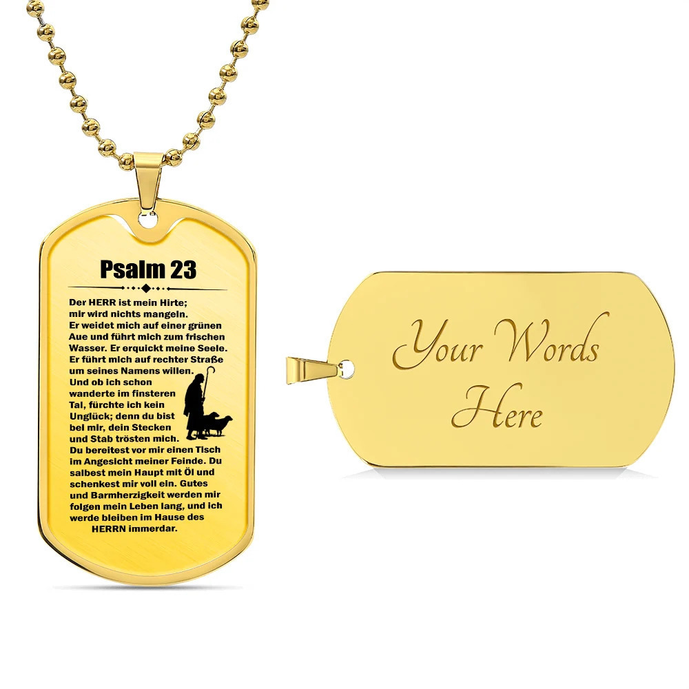 Psalm 23 German Prayer Personalized Engraved Gold Dog Tag Necklace Custom Name